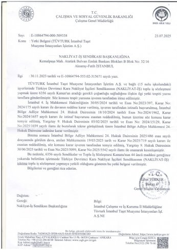 Tüvtürk ve Havi’de yetki Nakliyat-İş Sendikası'nda