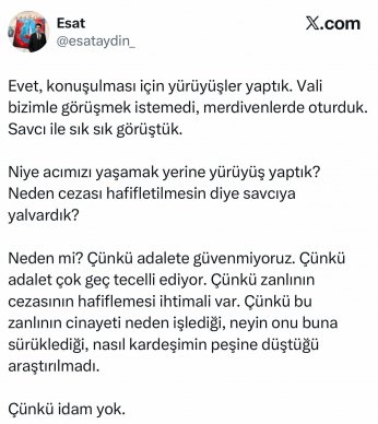 Bugün buradayız çünkü adalete güvenmiyoruz